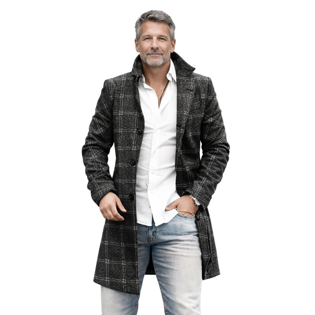 Marcus | Tailored Checked Mid-Length Coat with Button Closure