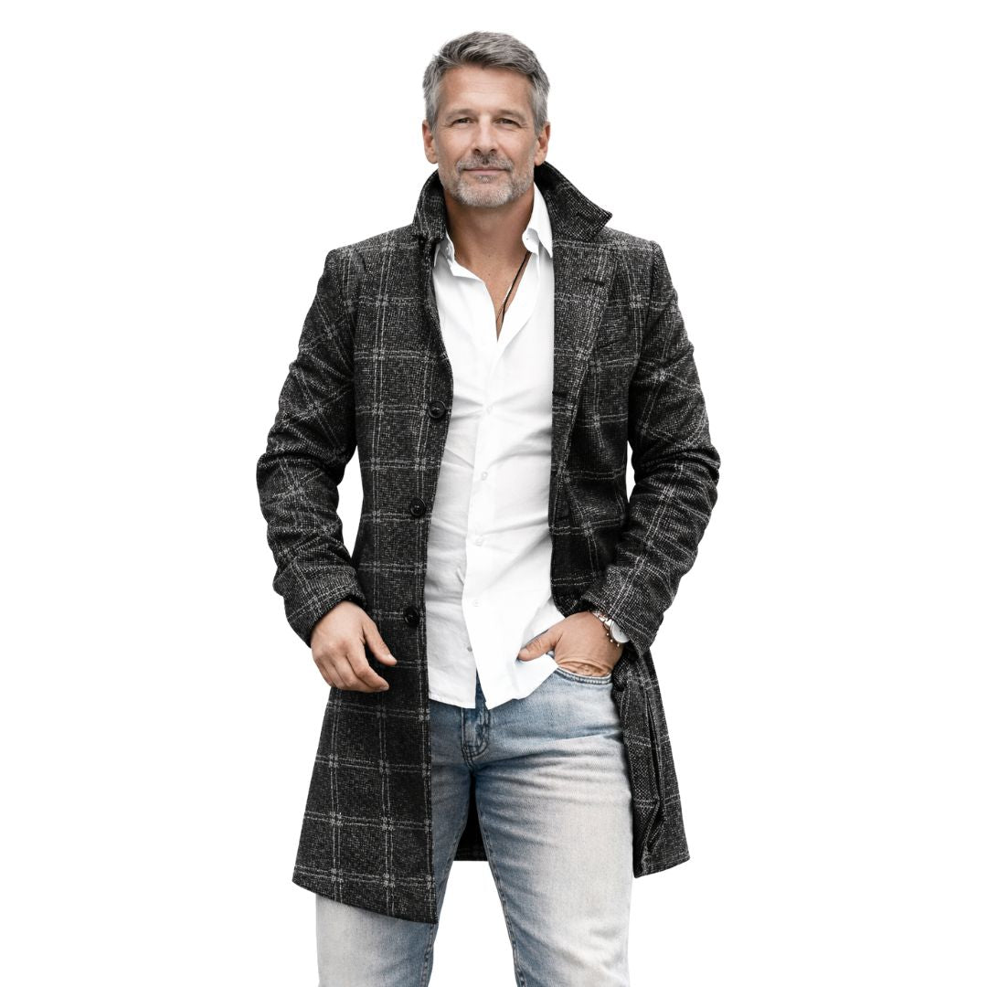 Marcus | Tailored Checked Mid-Length Coat with Button Closure