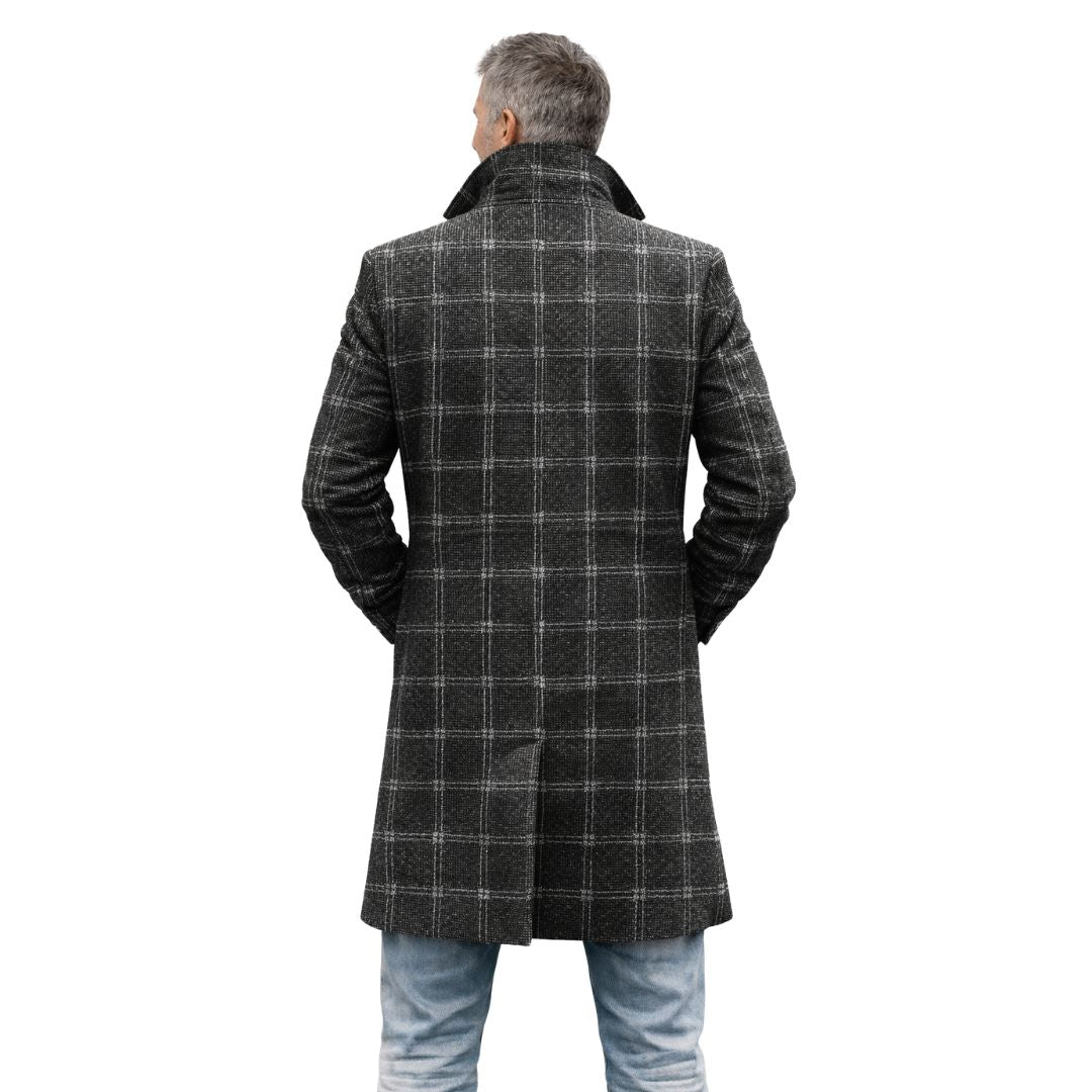 Marcus | Tailored Checked Mid-Length Coat with Button Closure
