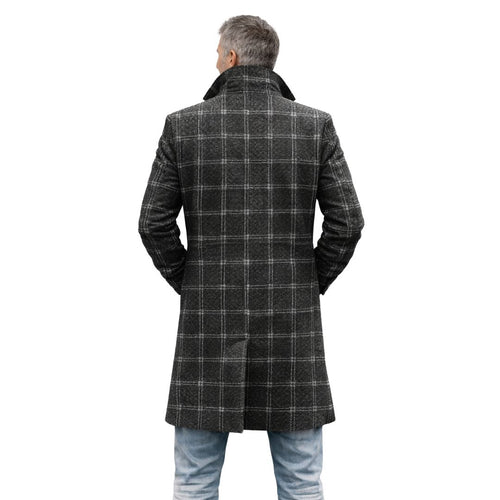 Marcus | Tailored Checked Mid-Length Coat with Button Closure